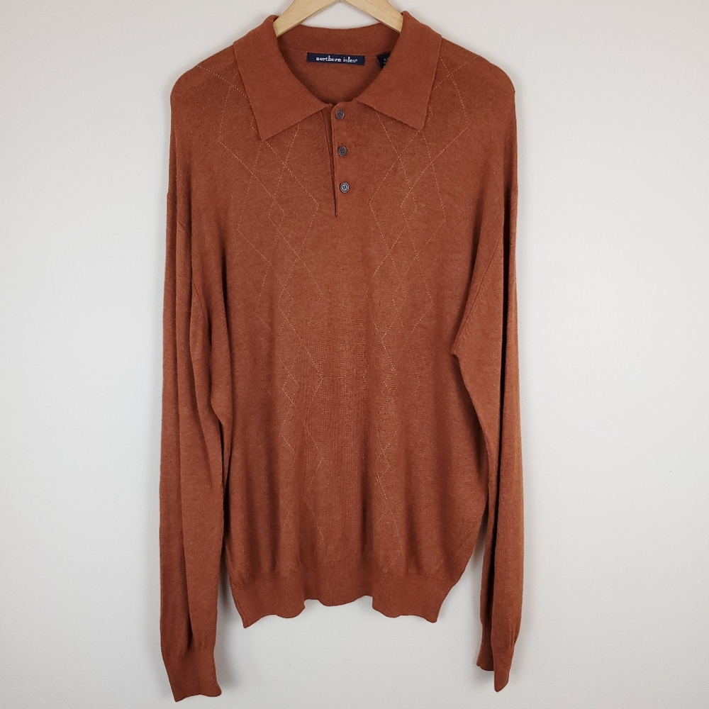 Northern Isles Silk Cashmere Blend Long Sleeve Polo Sweater